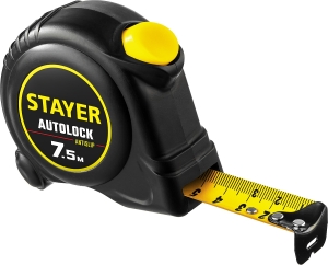 Рулетка STAYER  AUTOLOCK 7,5м х 25мм корпус с резин. напылением, автостоп