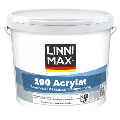 Краска фасадная акрилатная LINNIMAX 100 Acrylat под колеровку 9,4 л Краска фасадная акрилатная LINNIMAX 100 Acrylat под колеровку 9,4 л